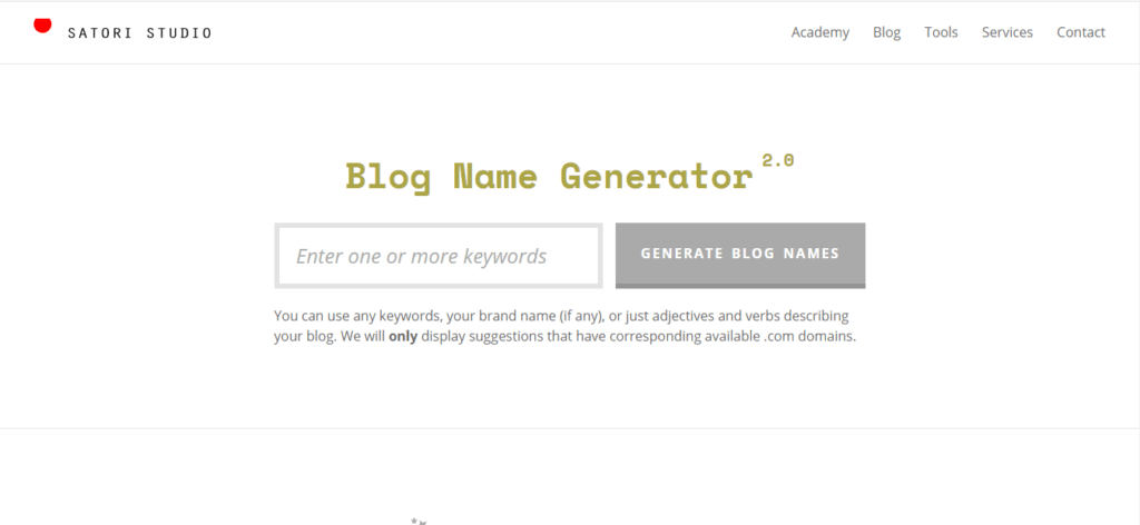 Satori Studio free blog name generator tool