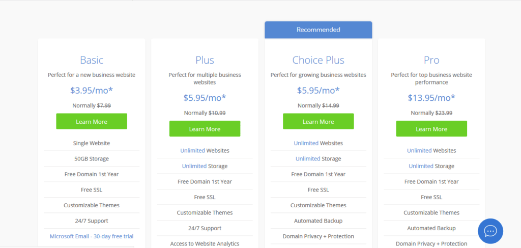Select a Bluehost Hosting Plan