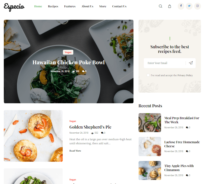 Especio - Personal Food Blog Theme