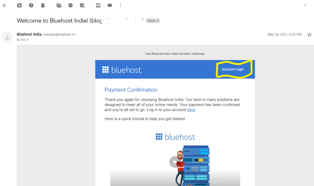 Bluehost Payment Confirmation